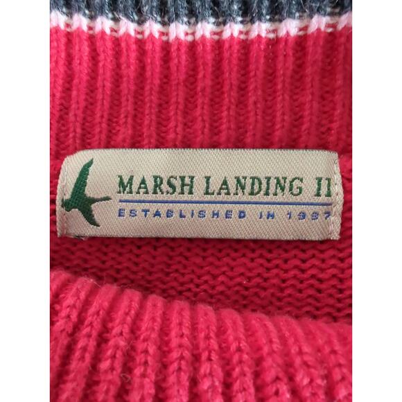 MARSH LANDING II Red Gray White Cotton Pullover Nordic Sweater Wome'n Size 3X - Picture 2 of 8